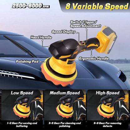 6000RPM Brushless Car Buffer Polisher with 8 Variable Speed, Car Polisher for Detailing/Polishing/Waxing for DeWalt 20v Battery