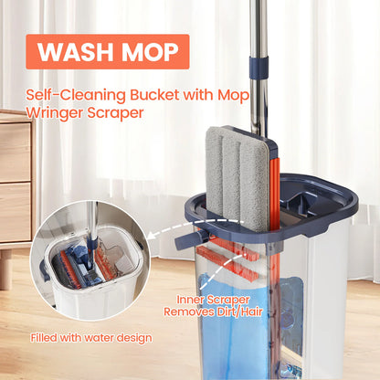 Floor Mop with Dual-Bucket System – Separates Clean & Dirty Water, Hands-Free Easy Cleaning.