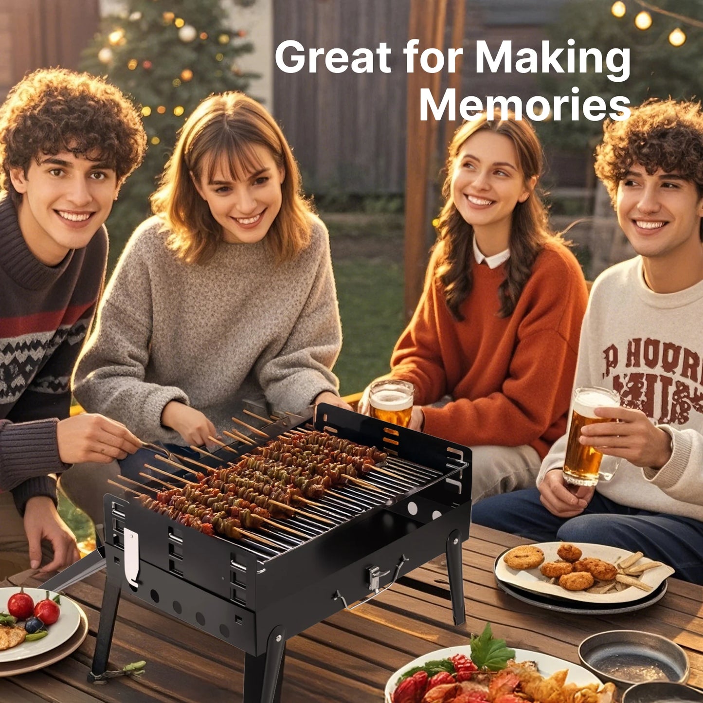 Portable Foldable Charcoal BBQ Grill – Adjustable Height, Compact & Easy to Clean for Camping