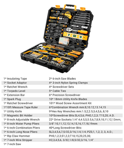 DEKO 228Pcs Socket Wrench Auto Repair Tool Combination Package Mixed Tool Set Hand Tool Kit with Plastic Toolbox Storage Case