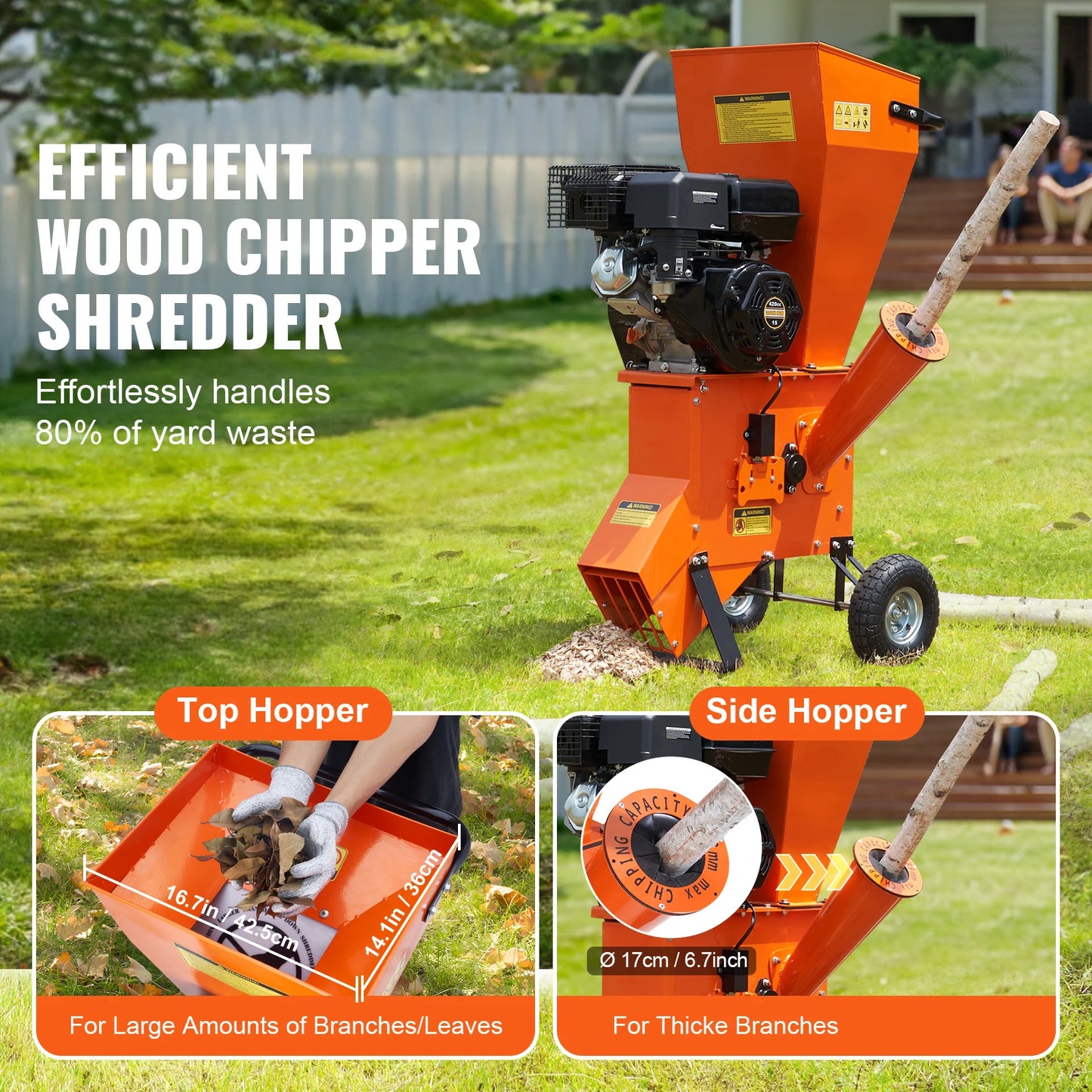 VEVOR Wood Chipper Shredder Mulcher Heavy Duty Gas Powered 4.1/8.6KW Engine Woodchipper Fast Wood Chipping Chopping for Forestry