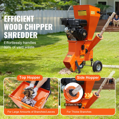 VEVOR Wood Chipper Shredder Mulcher Heavy Duty Gas Powered 4.1/8.6KW Engine Woodchipper Fast Wood Chipping Chopping for Forestry