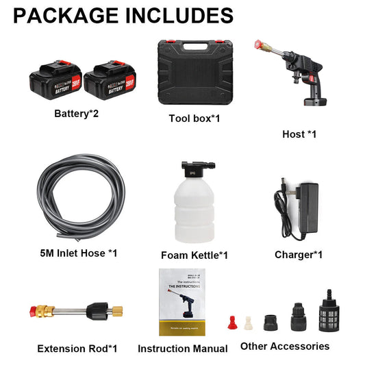450W Cordless Electric Pressure Washer – Portable High Power Cleaner with 2×1200mAh Batteries & Charger for Car, Garden & Home