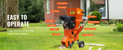 VEVOR Wood Chipper Shredder Mulcher Heavy Duty Gas Powered 4.1/8.6KW Engine Woodchipper Fast Wood Chipping Chopping for Forestry