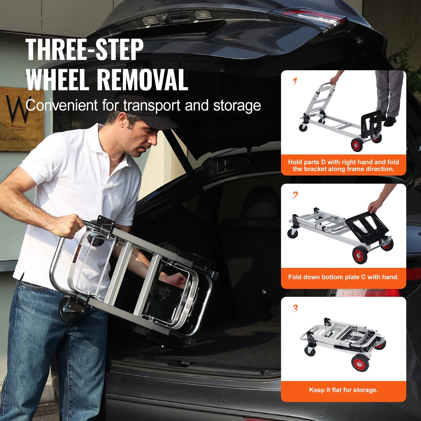 SucceBuy Folding Hand Truck Aluminum Heavy Duty Industrial Collapsible Dolly Cart for Transport Moving in Warehouse Supermarket