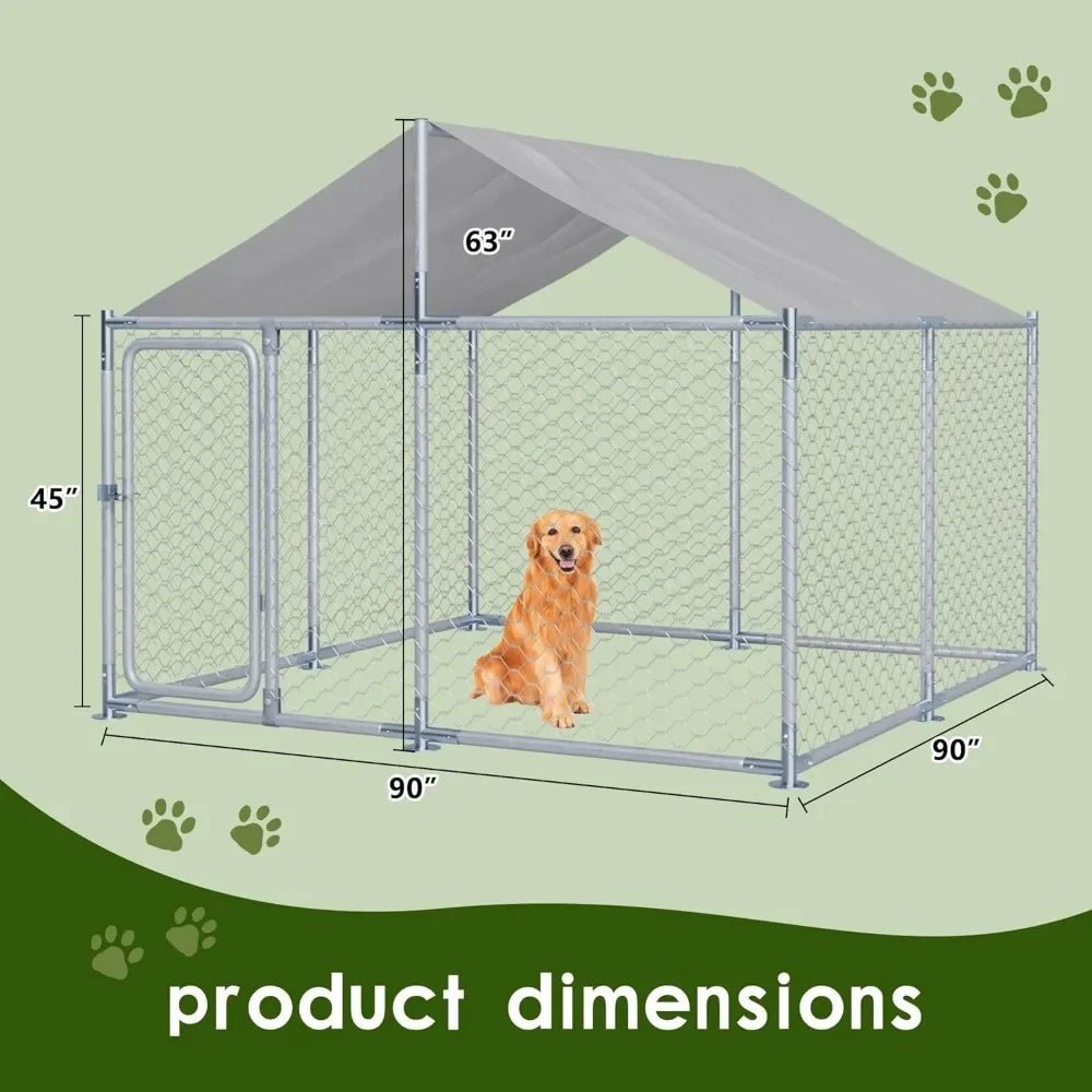 Outdoor Large Dog Kennel Enclosure with Roof - Heavy Duty Dog Kennel House Mesh Big Pet Cage Pen Playpen with Steel Galvanized