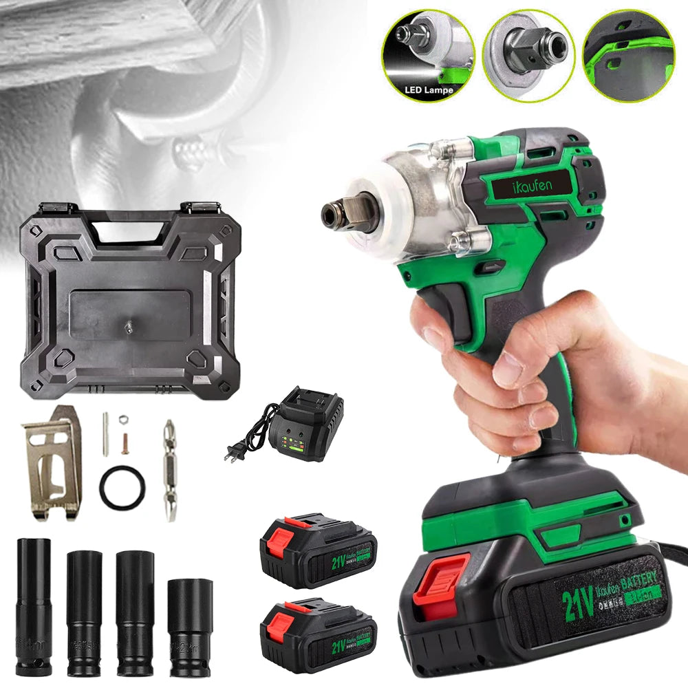 380N Large Torque Brushless Electric Wrench 21V Industrial Lithium Battery Charging for Cow Rack Woodworking Auto Repair