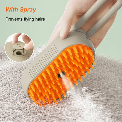 3-in-1 Pet Steam Brush | Electric Grooming & Massage Comb (USB Rechargeable)