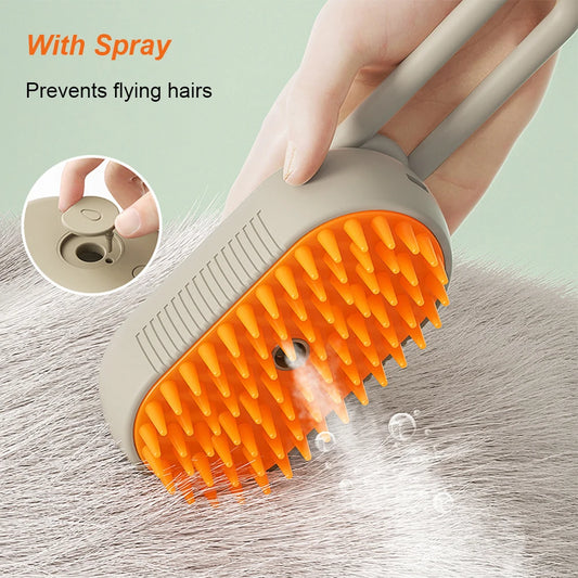3-in-1 Pet Steam Brush | Electric Grooming & Massage Comb (USB Rechargeable)