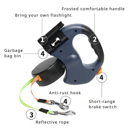 2-in-1 Retractable Dog Leash with Flashlight – Dual Pet Walking Leash