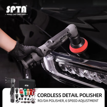 SPTA 12V Cordless Dual Action Car Polisher – Mini Scratch Remover with 1/2/3 Inch Pads & 2 Batteries