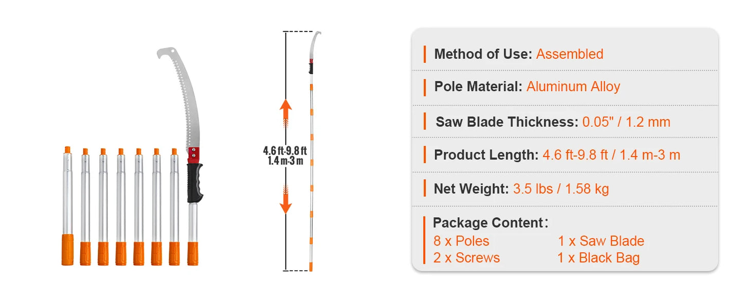 SucceBuy Manual Pole Saw Extendable Tree Pruner Sharp Steel Blade for Branches Trimming with Lightweight Aluminum Alloy Handle