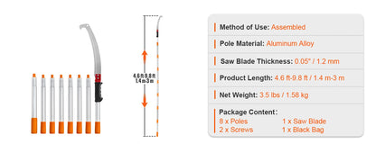 SucceBuy Manual Pole Saw Extendable Tree Pruner Sharp Steel Blade for Branches Trimming with Lightweight Aluminum Alloy Handle