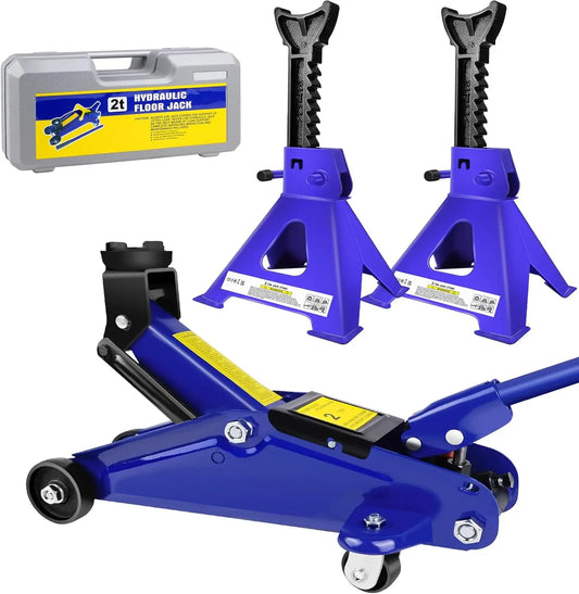 2 Ton Low Profile Hydraulic Floor Jack & 3 Ton Axle Stand Combo – Quick Lift Tire Repair Kit