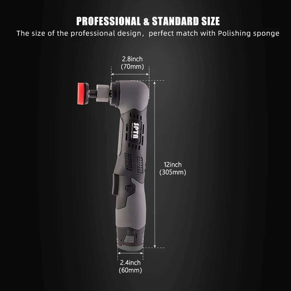 SPTA 12V Cordless Dual Action Car Polisher – Mini Scratch Remover with 1/2/3 Inch Pads & 2 Batteries