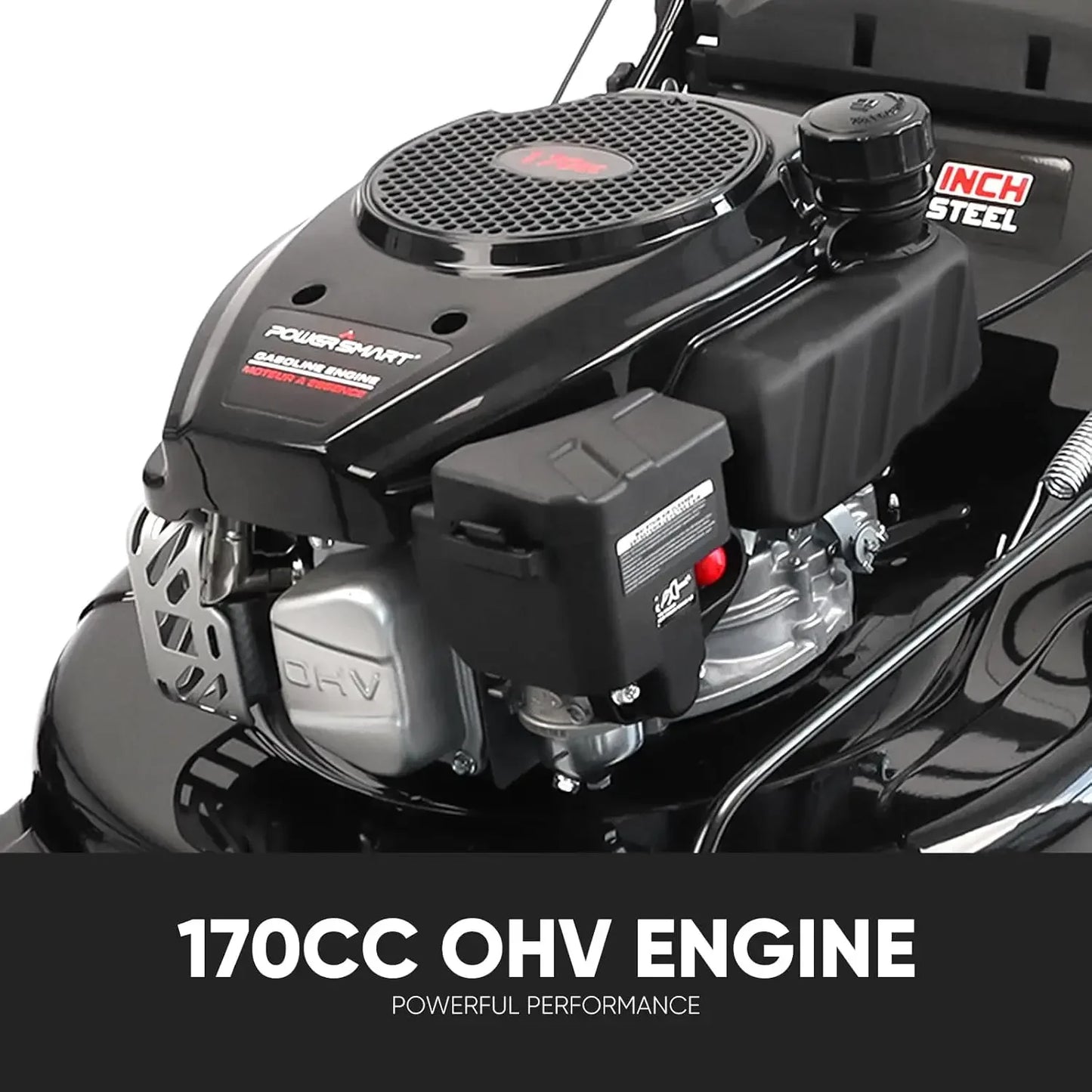 Self Propelled Gas Lawn Mower, 22 in. 170cc OHV Engine 3-in-1 Rear Wheel Drive, High Wheels, 6-Position Height Adjustment, Black