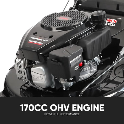 Self Propelled Gas Lawn Mower, 22 in. 170cc OHV Engine 3-in-1 Rear Wheel Drive, High Wheels, 6-Position Height Adjustment, Black