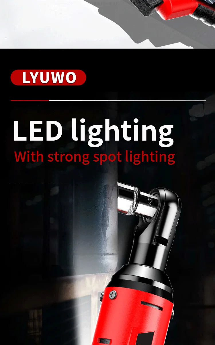 LYUWO 3/8 Rechargeable Electric , Ratchet Set, Angle Drill, Screwdriver To Remove Screw Nut, Automobile Maintenance Tool 2 Batte