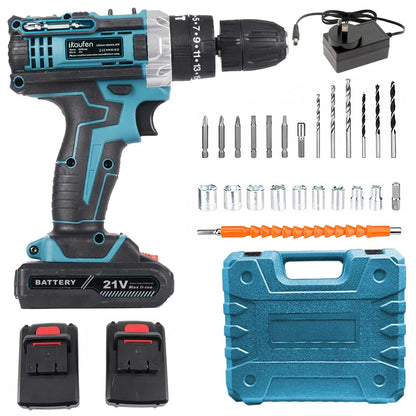 21V Household Power Tools Lithium Battery Rechargeable Cordless Drill Multifunction Screwdriver with Display and Impact Function