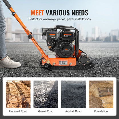 SucceBuy Plate Compactor 2.8/6.5 HP Force Vibratory Compaction Tamper For Walkways, Patios, Asphalts, Paver Landscaping