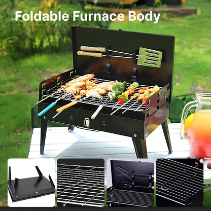 Portable Foldable Charcoal BBQ Grill – Adjustable Height, Compact & Easy to Clean for Camping