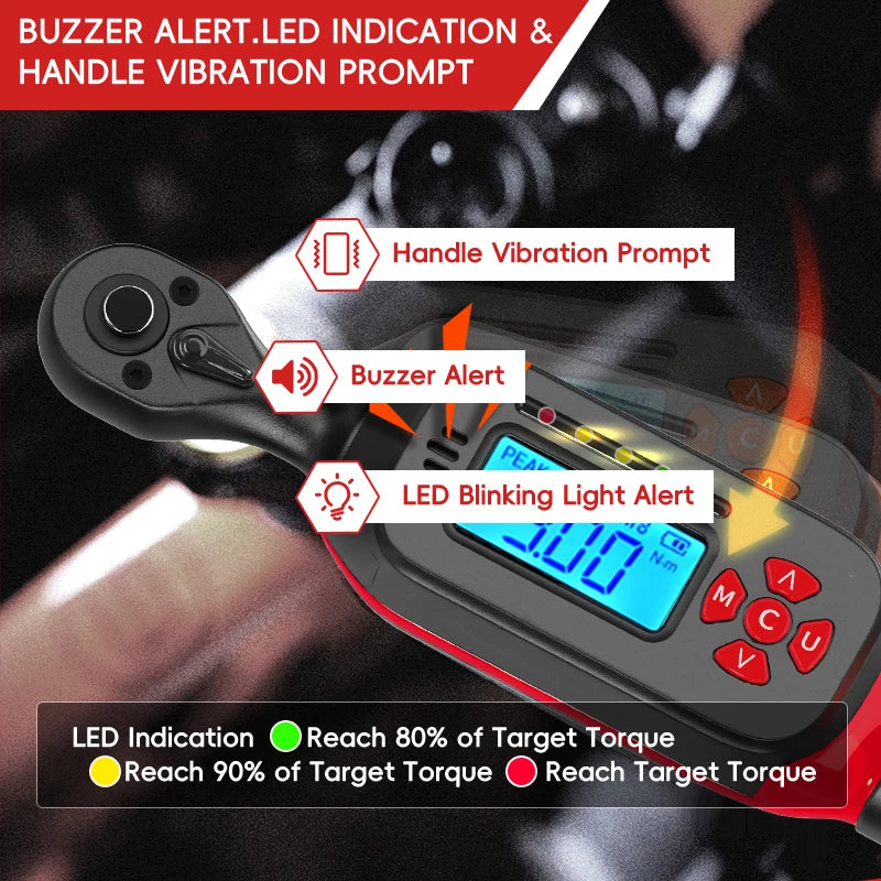 MoveCrab Digital Torque Wrench 0.6-85Nm Range with Dual Direction Ratchet±2% Accuracy with Vibration Buzzer LED Alert