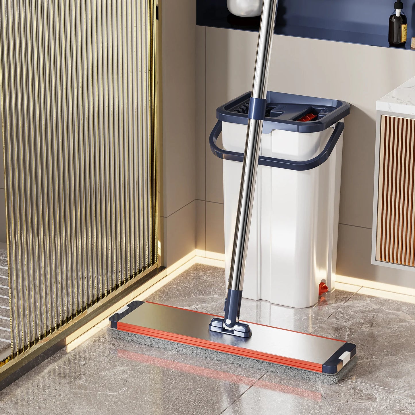 Floor Mop with Dual-Bucket System – Separates Clean & Dirty Water, Hands-Free Easy Cleaning.