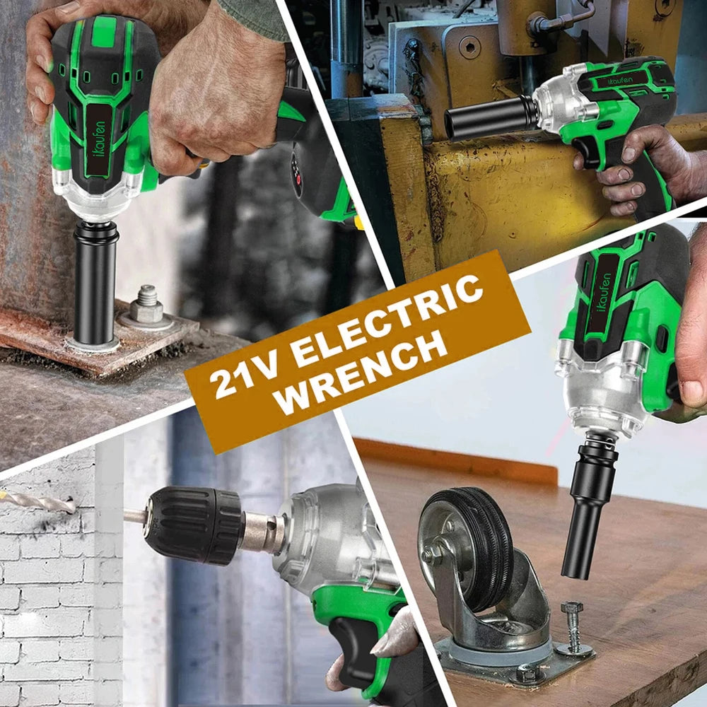 380N Large Torque Brushless Electric Wrench 21V Industrial Lithium Battery Charging for Cow Rack Woodworking Auto Repair