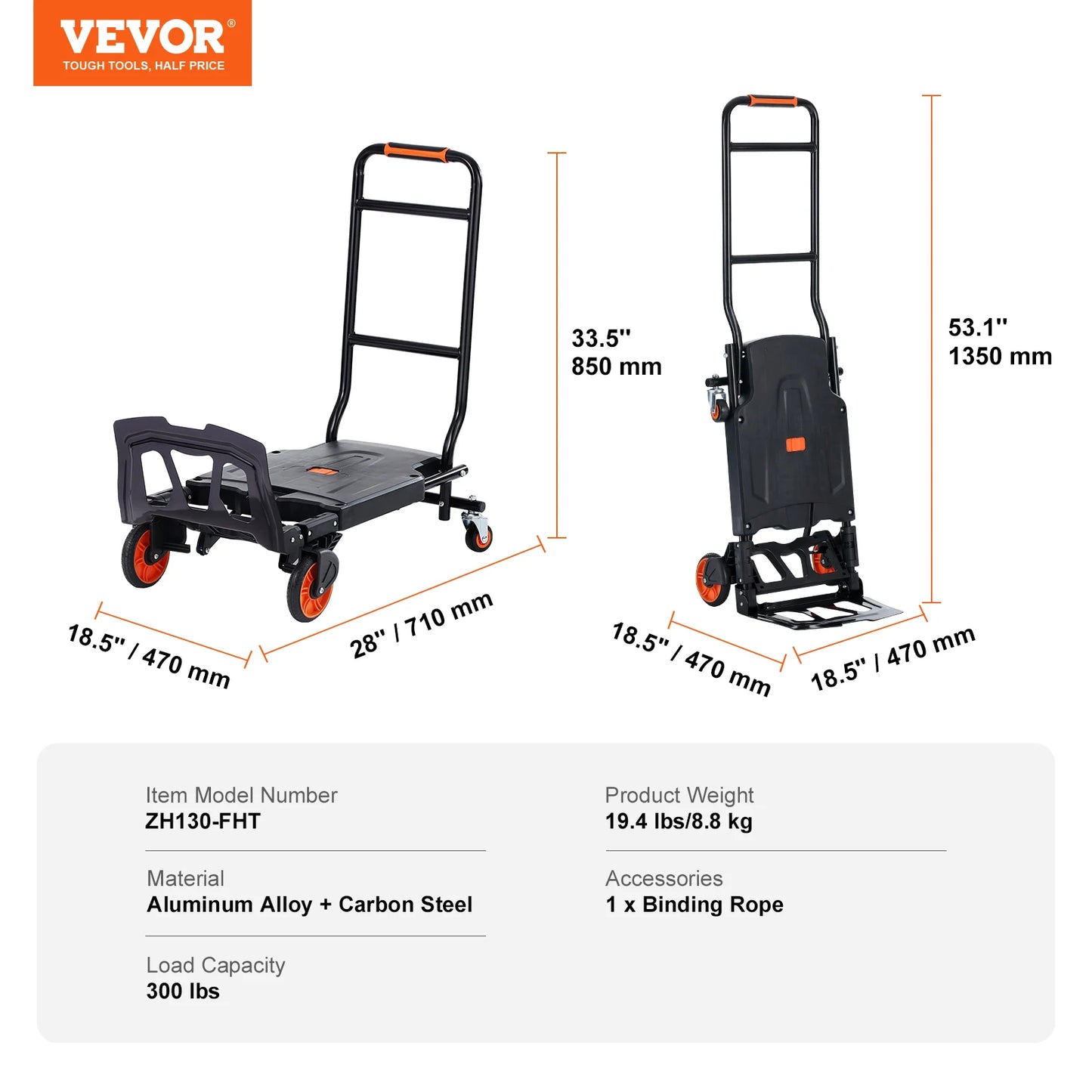 SucceBuy Folding Hand Truck Aluminum Heavy Duty Industrial Collapsible Dolly Cart for Transport Moving in Warehouse Supermarket
