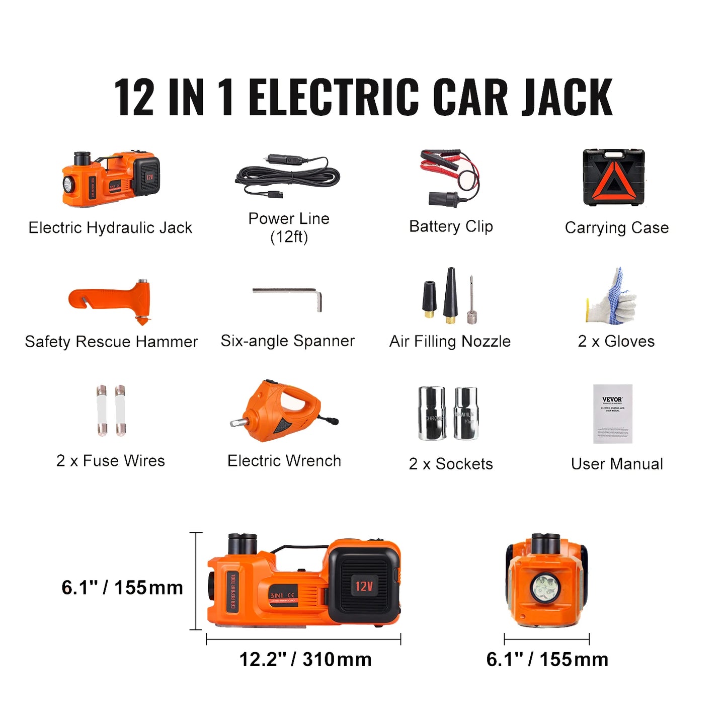 VEVOR Electric Car Jack 5 Ton Hydraulic Jack with Electric Impact Wrench Portable Car Lift  for SUV MPV Sedan Truck Change Tires