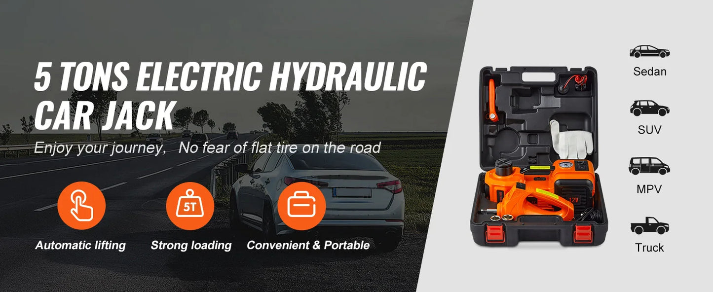 VEVOR Electric Car Jack 5 Ton Hydraulic Jack with Electric Impact Wrench Portable Car Lift  for SUV MPV Sedan Truck Change Tires