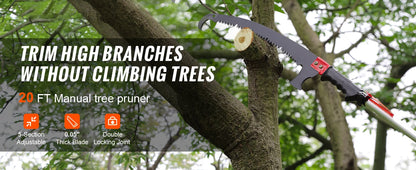 SucceBuy Manual Pole Saw Extendable Tree Pruner Sharp Steel Blade for Branches Trimming with Lightweight Aluminum Alloy Handle