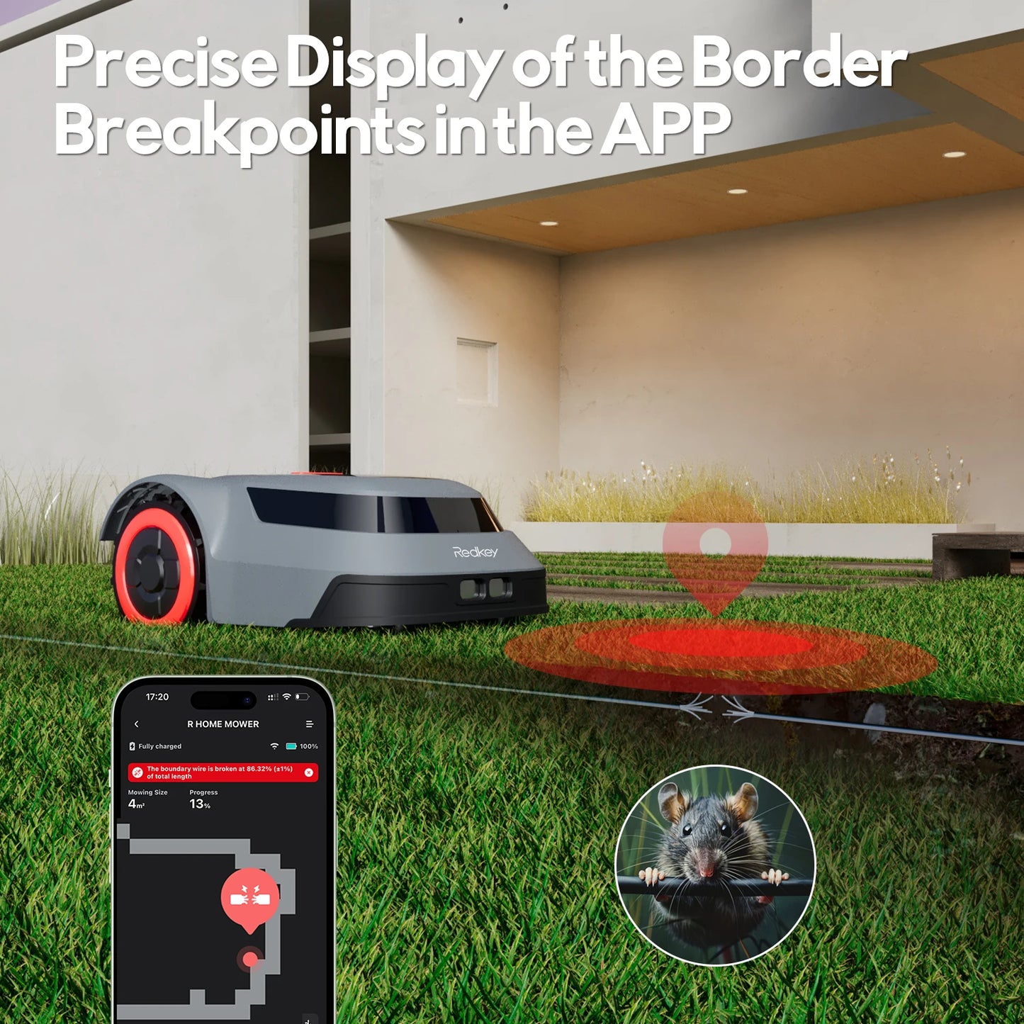 C-TOF Robot Lawn Mower Redkey MGC500 Lawn Mower Robot Cable Break Detection Climbing Capacity 45% App Control Mowing Robot