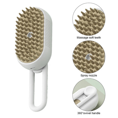 3-in-1 Pet Steam Brush | Electric Grooming & Massage Comb (USB Rechargeable)