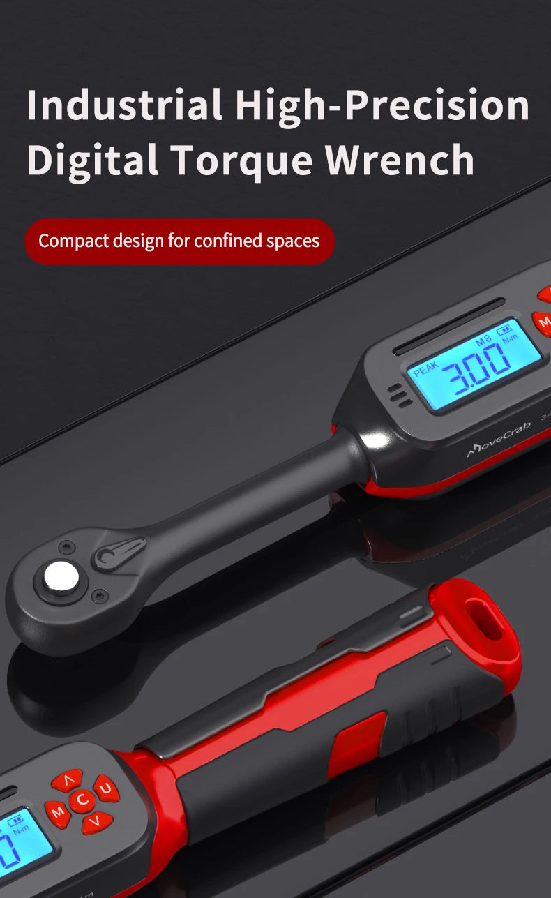 MoveCrab Digital Torque Wrench 0.6-85Nm Range with Dual Direction Ratchet±2% Accuracy with Vibration Buzzer LED Alert