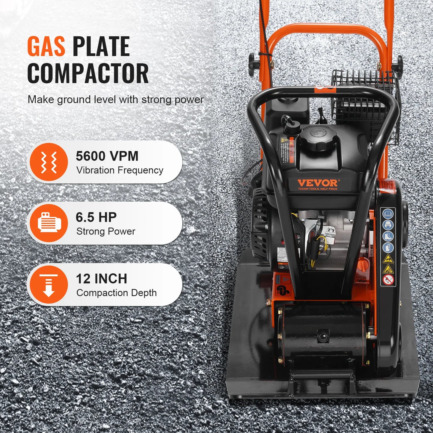 SucceBuy Plate Compactor 2.8/6.5 HP Force Vibratory Compaction Tamper For Walkways, Patios, Asphalts, Paver Landscaping