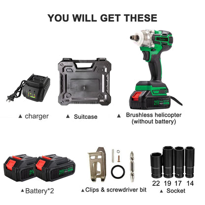380N Large Torque Brushless Electric Wrench 21V Industrial Lithium Battery Charging for Cow Rack Woodworking Auto Repair