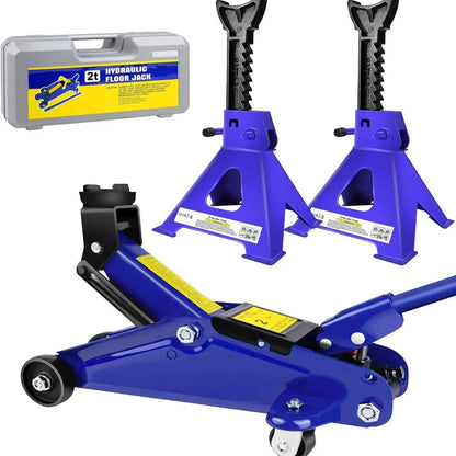 2 Ton Low Profile Hydraulic Floor Jack & 3 Ton Axle Stand Combo – Quick Lift Tire Repair Kit