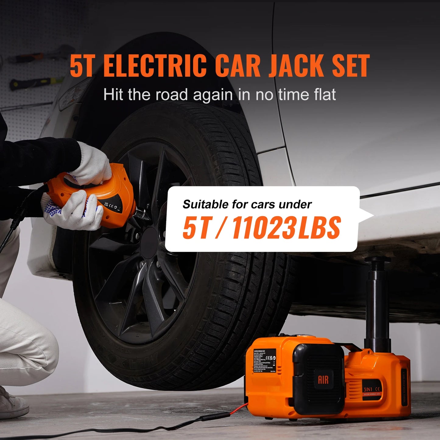 VEVOR Electric Car Jack 5 Ton Hydraulic Jack with Electric Impact Wrench Portable Car Lift  for SUV MPV Sedan Truck Change Tires