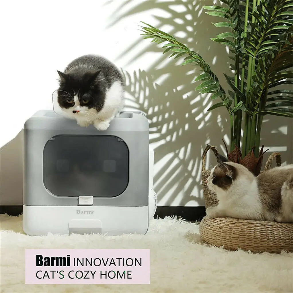Foldable Enclosed Cat Litter Box with Scoop & Tray – Detachable Front Entry Kitten Toilet