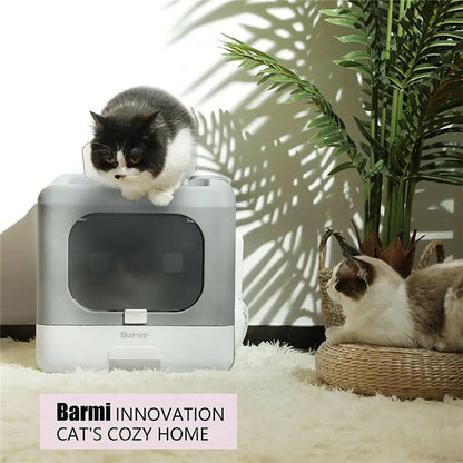 Foldable Enclosed Cat Litter Box with Scoop & Tray – Detachable Front Entry Kitten Toilet