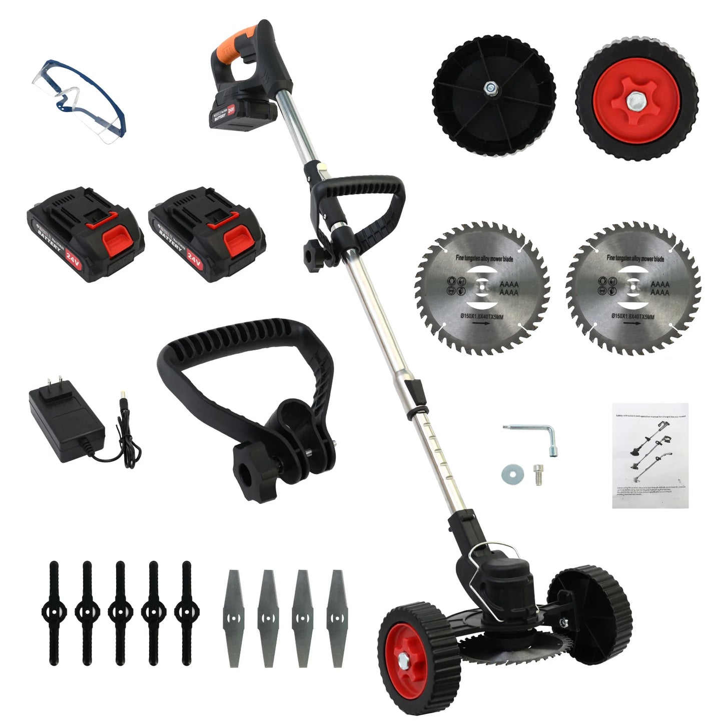 Electric Weed Wacker Cordless Lawn Mower Foldable Grass Trimmer Lightweight With Two Battery 2000mah 21V for Garden Yard Lawn