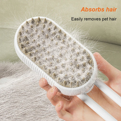 3-in-1 Pet Steam Brush | Electric Grooming & Massage Comb (USB Rechargeable)