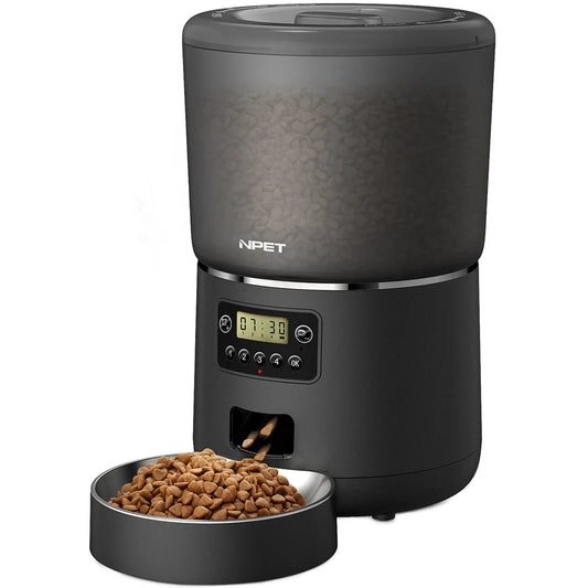 NPET 4L Automatic Smart Pet Feeder – Stainless Steel Bowl, Customizable 1–9 Portions for Cats & Dogs