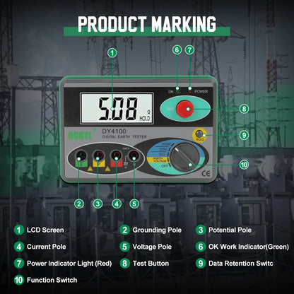 DUOYI DY4100 Digital Resistance Tester – Earth Ground Meter & High-Accuracy Multimeter for Power Systems