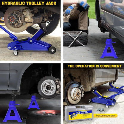 2 Ton Low Profile Hydraulic Floor Jack & 3 Ton Axle Stand Combo – Quick Lift Tire Repair Kit