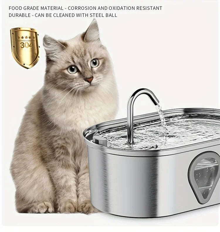 3.5L Automatic Pet Water Dispenser – Stainless Steel Cat Fountain with LED Light