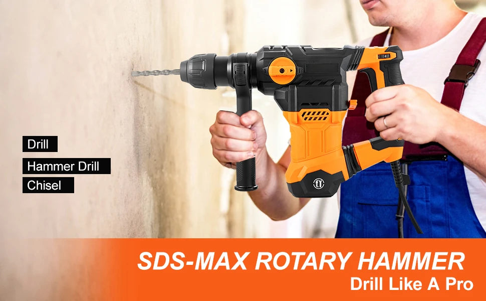 SucceBuy 1500W Rotary Hammer Drill Max Drilling 32mm 4 Modes Plus Corded Demolition Chipping Metal Concrete Breaker Jackhammer