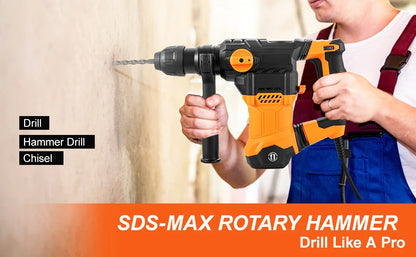 SucceBuy 1500W Rotary Hammer Drill Max Drilling 32mm 4 Modes Plus Corded Demolition Chipping Metal Concrete Breaker Jackhammer