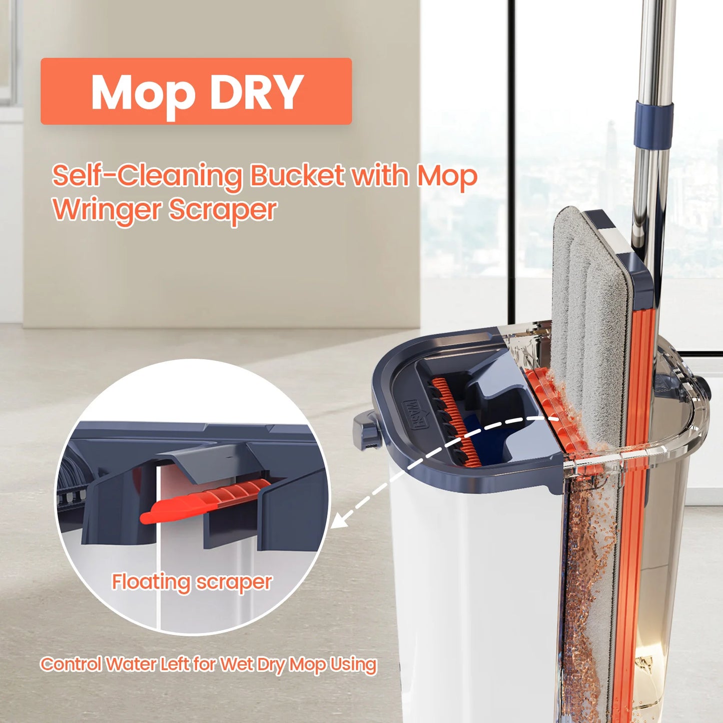 Floor Mop with Dual-Bucket System – Separates Clean & Dirty Water, Hands-Free Easy Cleaning.